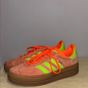 Adidas Gazelle Bold Suede Sneakers in Orange and Lime